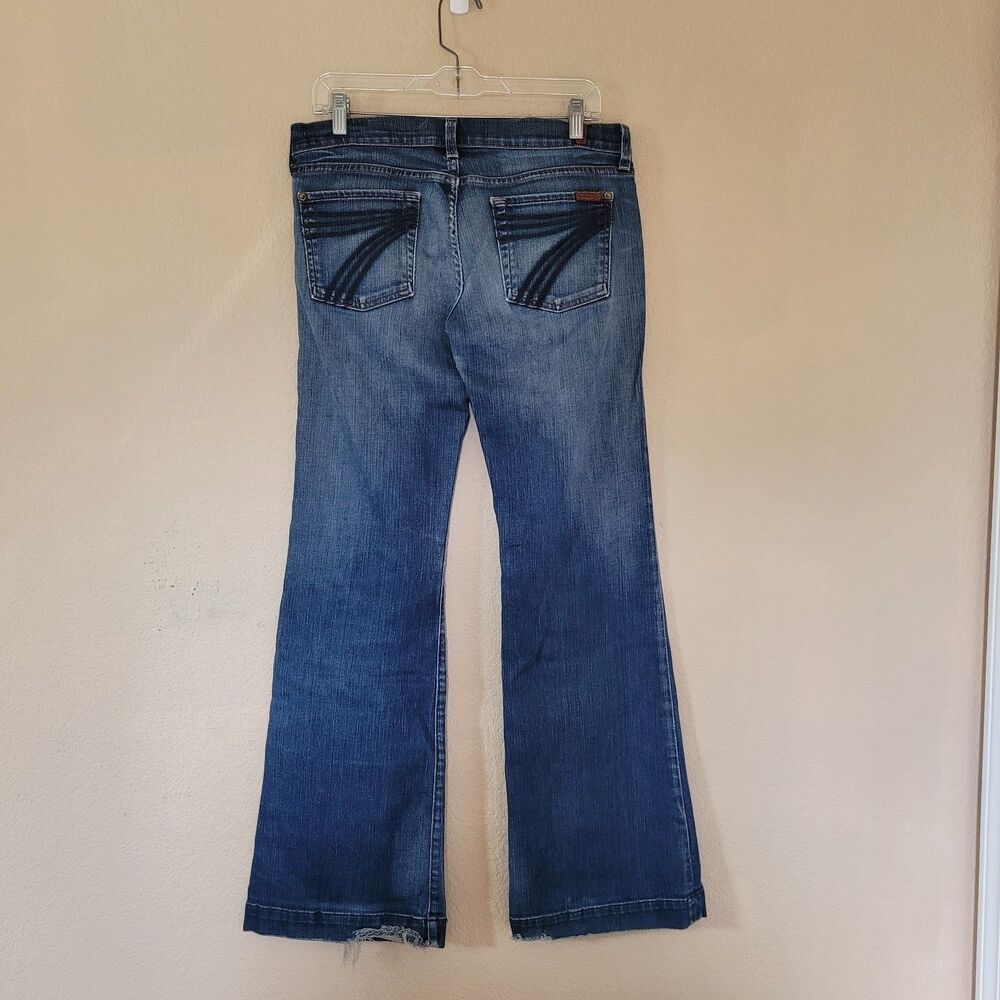 7 For All Mankind Dojo Low Rise Flare Jeans Size 30 Dark Wash Y2K Boho Made USA